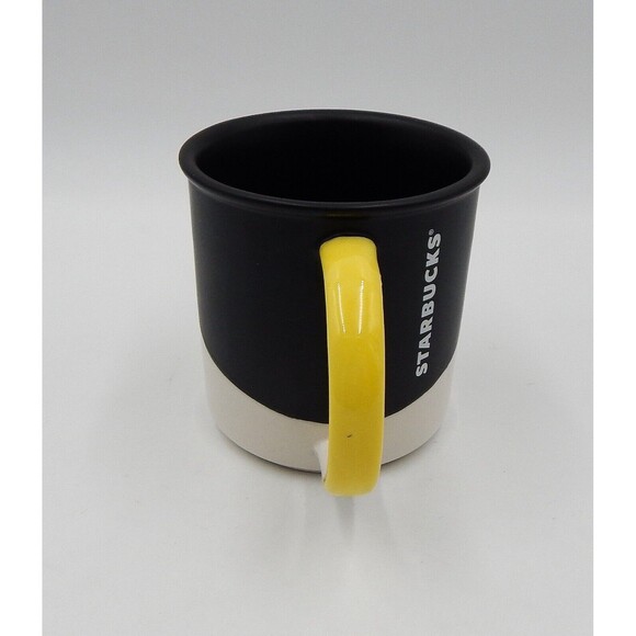 Starbucks Matte Black White Coffee Tea Mug Angle Dipped Glaze Yellow Handle 2017 - Picture 4 of 8
